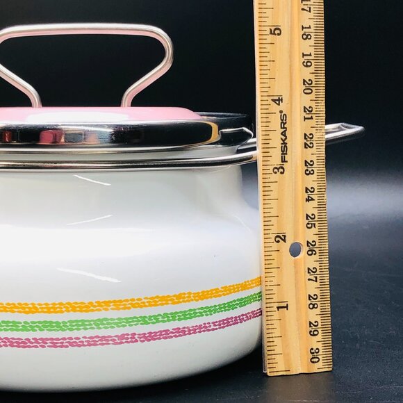 80s Siltal ITALY Pastelcore Enamelware Fondue Pot with Lid -Design Carla Agnelli - Picture 9 of 10